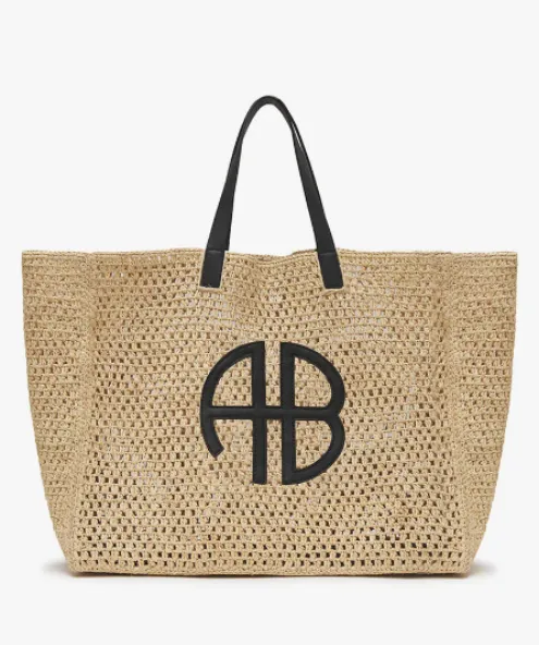 Anine Bing Nude Xl Rio Woven Raffia And Leather Tote Bag One Size