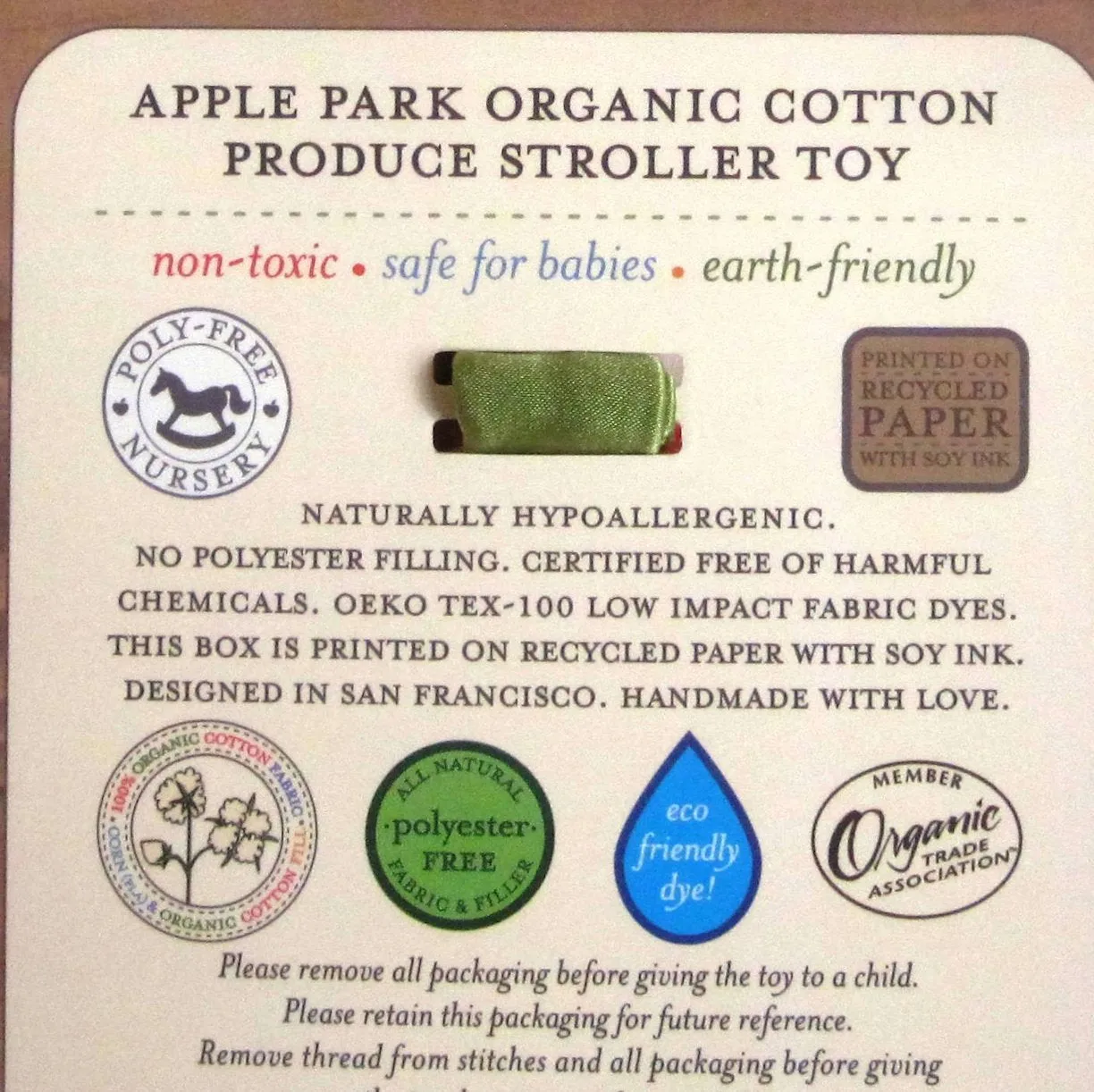 Apple Stroller Toy, Organic Cotton Velour by Apple Park, Ages 6 mo. 