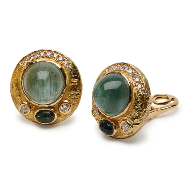 Aqua Bullet, Blue Tourmaline and Diamond Earrings