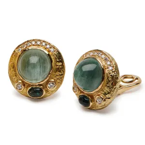 Aqua Bullet, Blue Tourmaline and Diamond Earrings