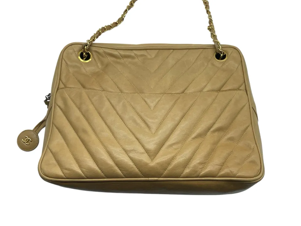AS IS Vintage Chanel V-Stitch Chain Shoulder Tote  Bag