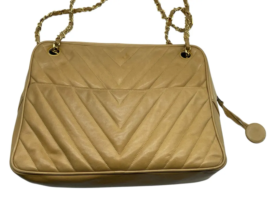AS IS Vintage Chanel V-Stitch Chain Shoulder Tote  Bag
