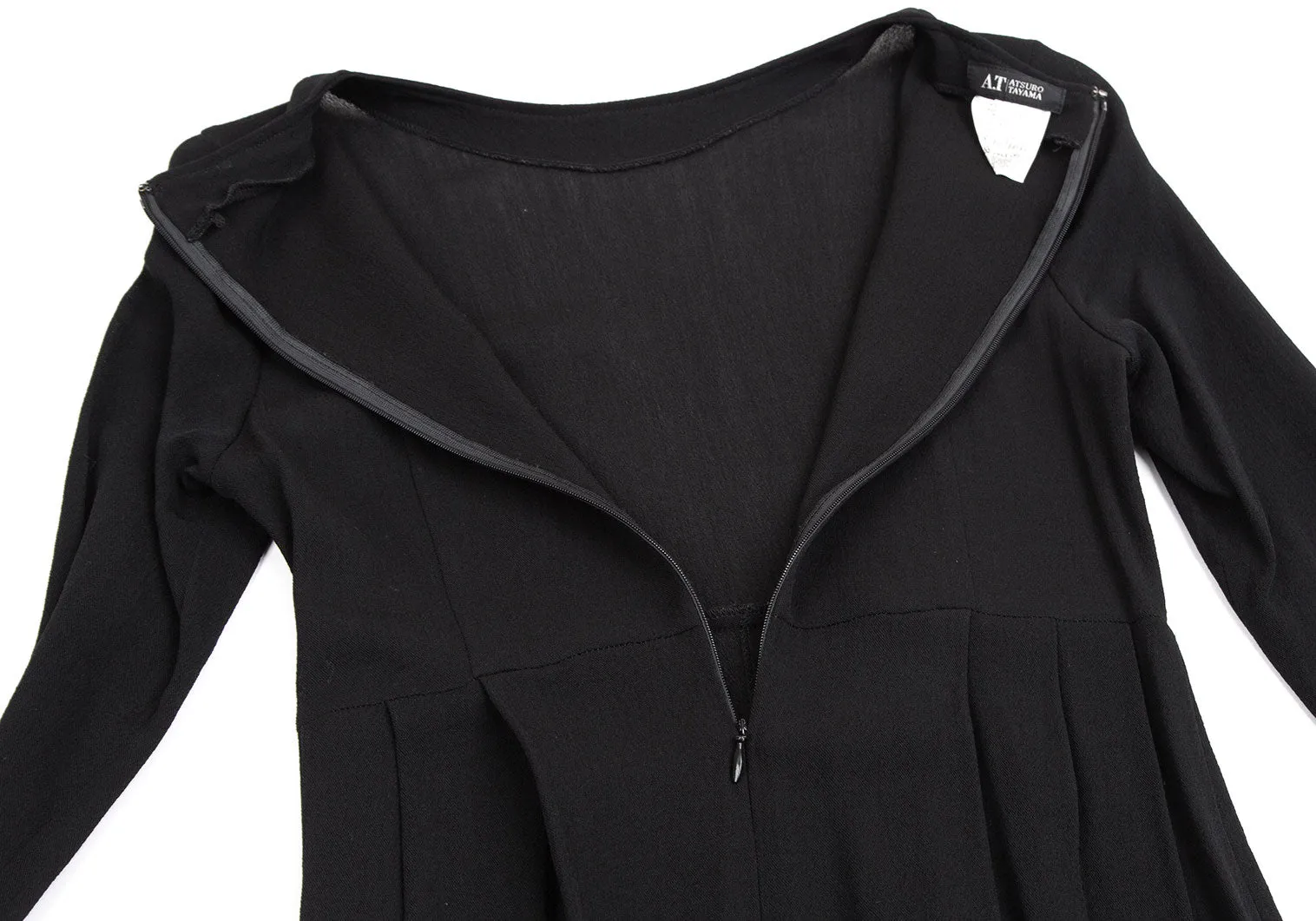 A/T Atsuro Tayama Japan. Black Pleat Switching False Collar Dress