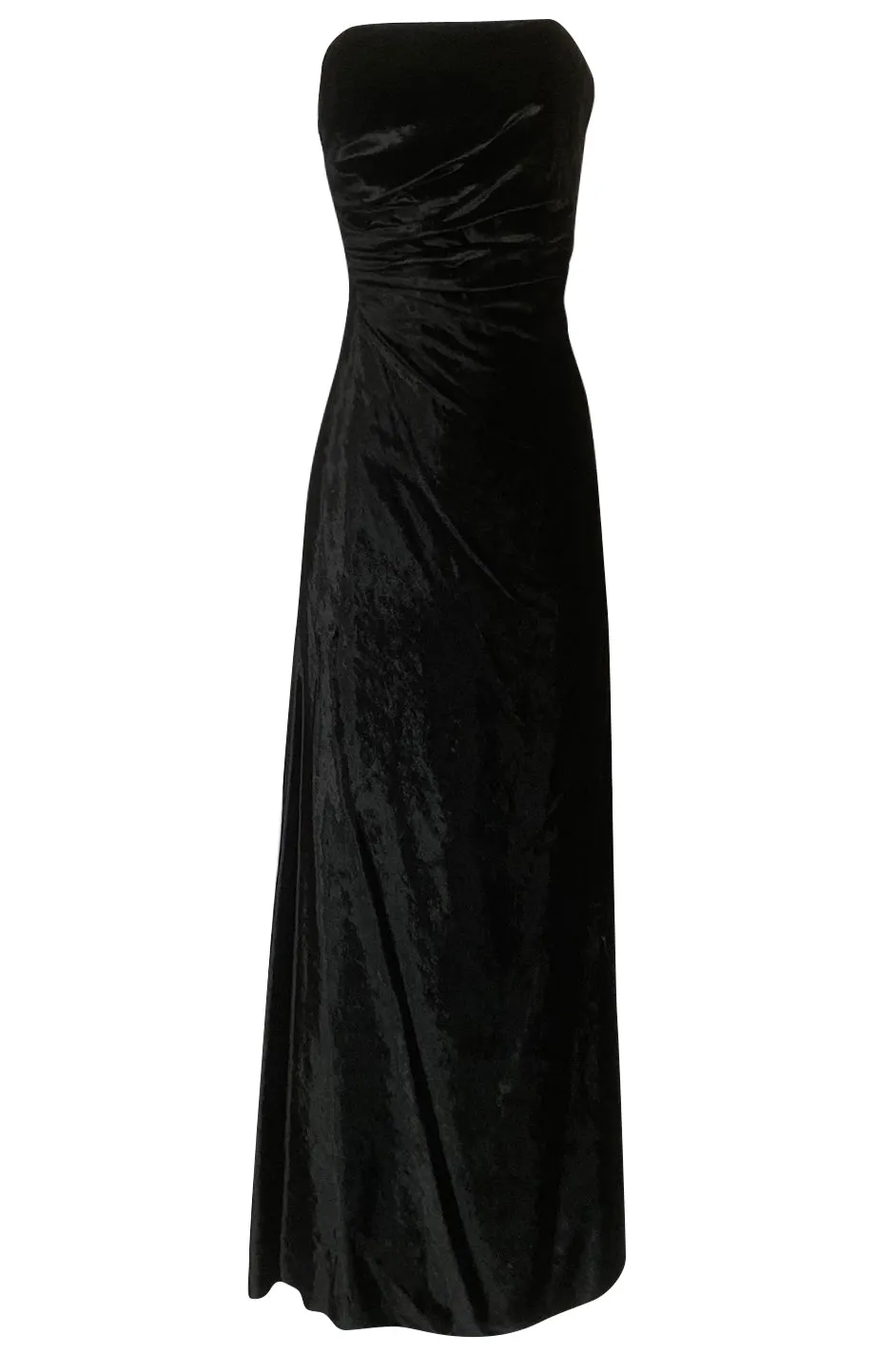 Austere 1980s Halston Strapless Liquid Black Silk Velvet Dress