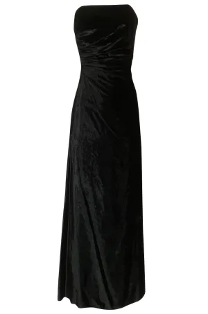 Austere 1980s Halston Strapless Liquid Black Silk Velvet Dress