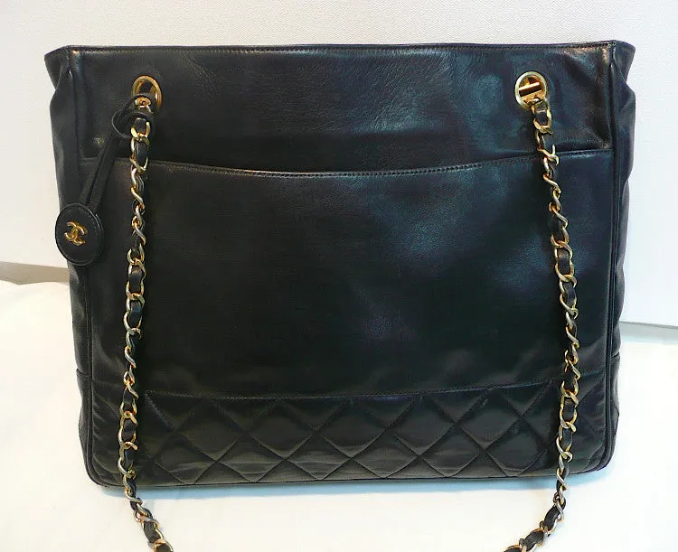 Authentic Chanel Vintage Large Quilted Black Classic Tote