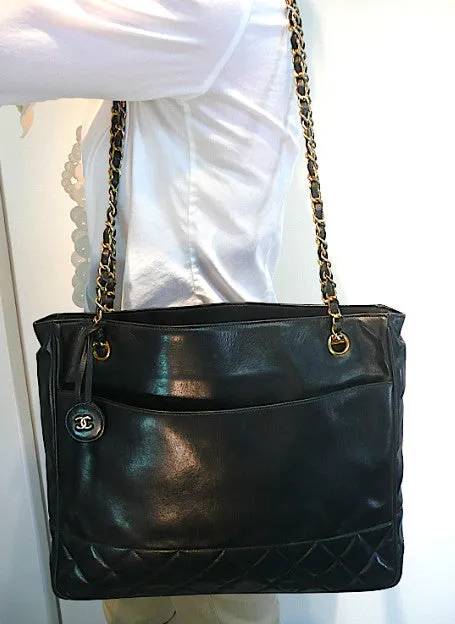 Authentic Chanel Vintage Large Quilted Black Classic Tote