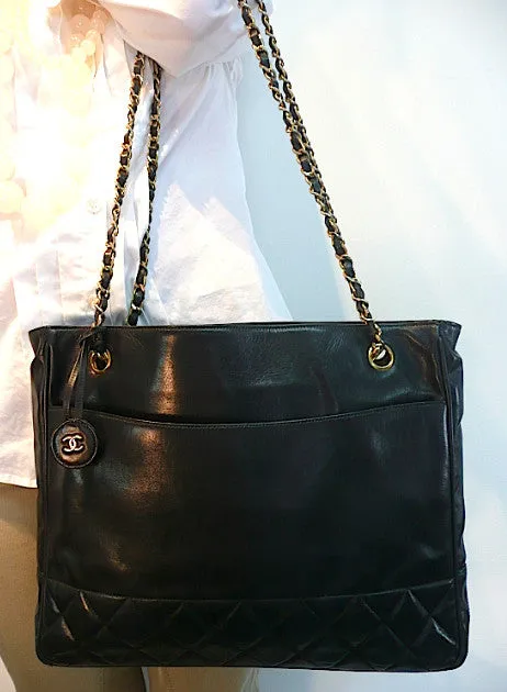 Authentic Chanel Vintage Large Quilted Black Classic Tote