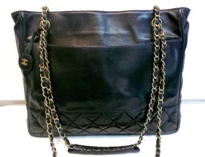 Authentic Chanel Vintage Large Quilted Black Classic Tote