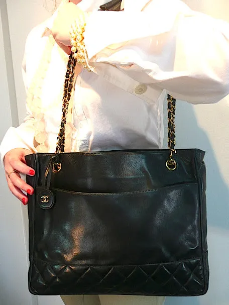 Authentic Chanel Vintage Large Quilted Black Classic Tote