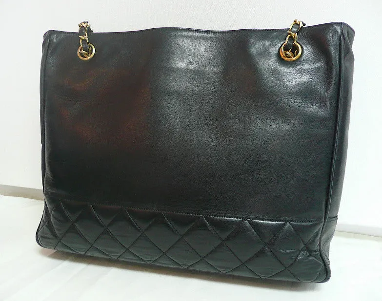 Authentic Chanel Vintage Large Quilted Black Classic Tote