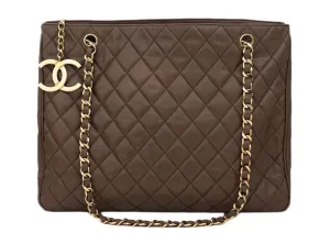 Authentic Chanel Vintage Taupe Quilted Jumbo Tote