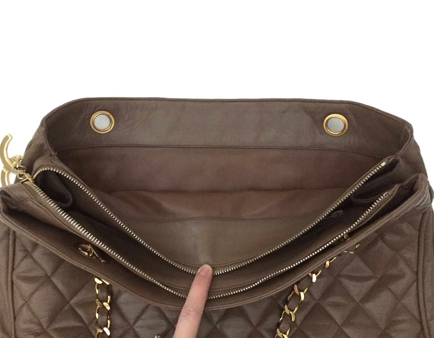 Authentic Chanel Vintage Taupe Quilted Jumbo Tote