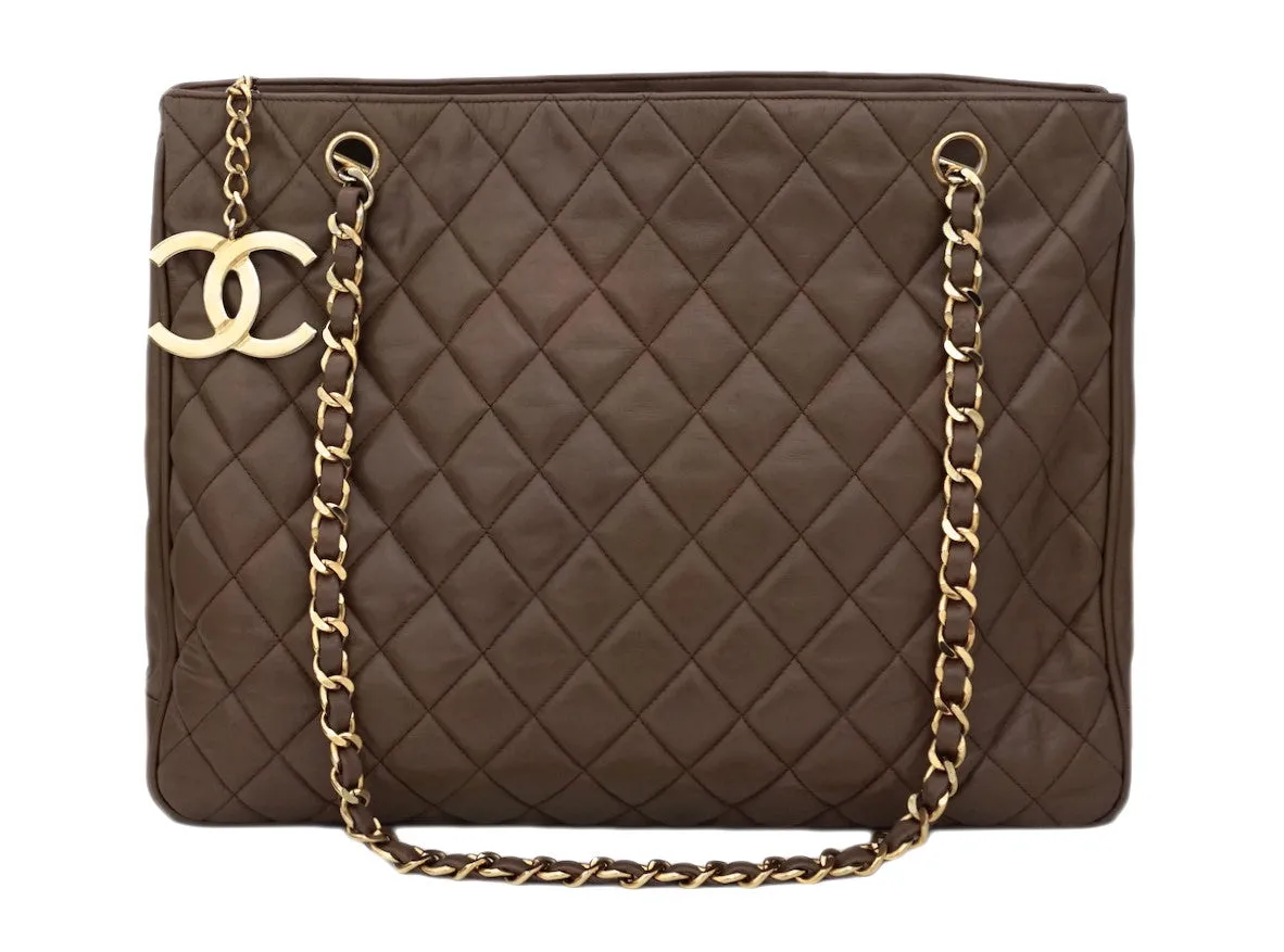 Authentic Chanel Vintage Taupe Quilted Jumbo Tote