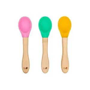 Baby Bamboo Weaning Spoons - Set of 3 - Pink, Green & Yellow