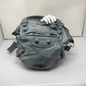 Balenciaga Giant Pompon Motocross Denim Blue Drawstring Tote Bag