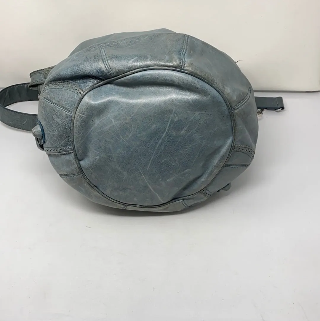 Balenciaga Giant Pompon Motocross Denim Blue Drawstring Tote Bag