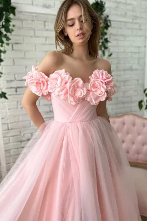 Ball Gown Strapless Asymmetrical Applique Off-the-shoulder Floor-length Prom Dress