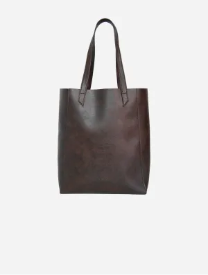 Basic Vegan Leather Everyday Tote Bag | Chocolate