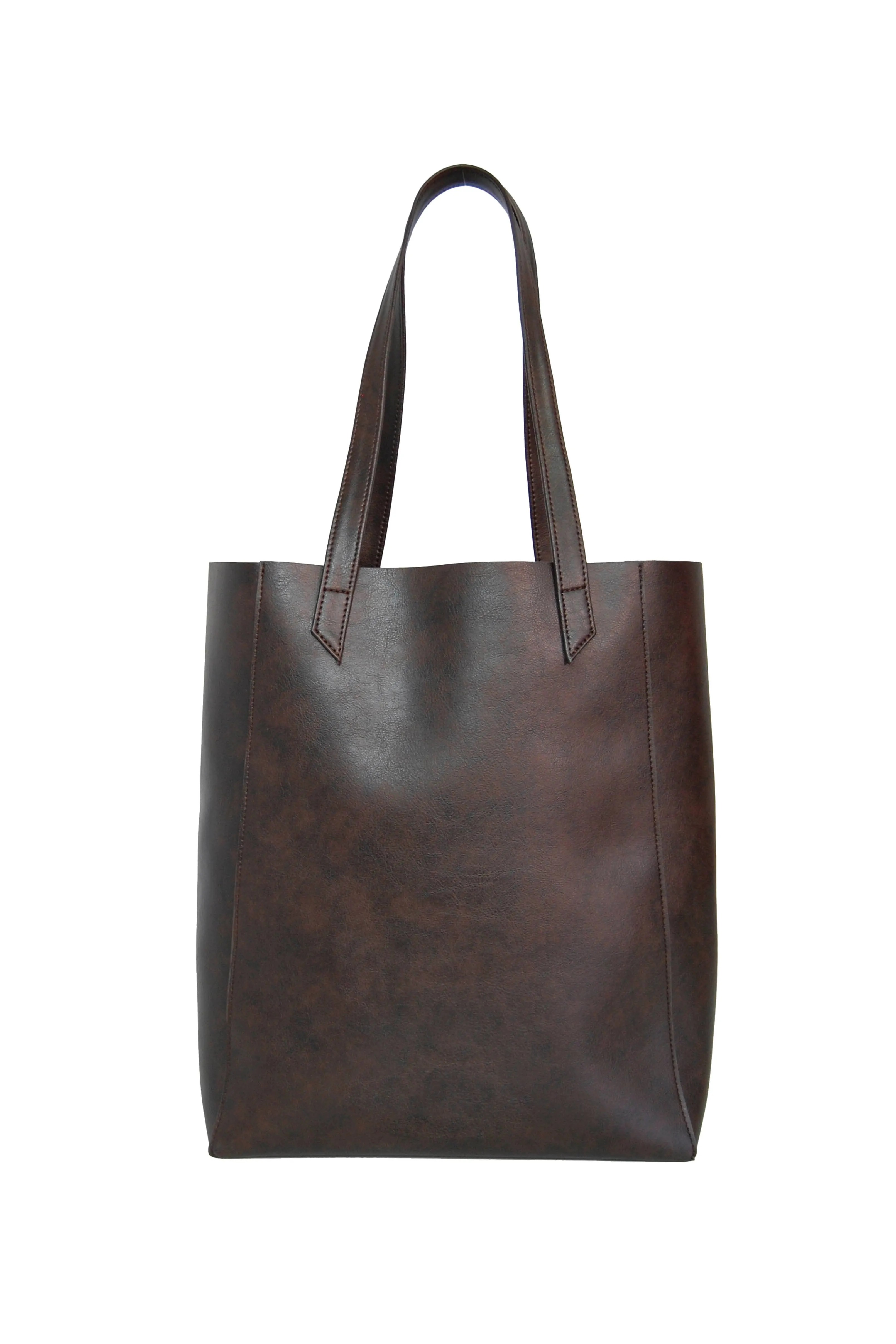 Basic Vegan Leather Everyday Tote Bag | Chocolate