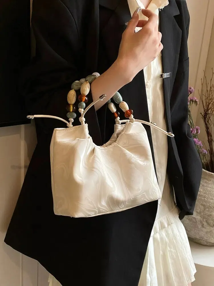 Beaded Handle Marbled Handbag
