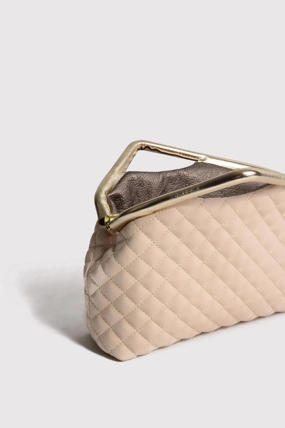 Beige Quilted Clutch Portfolio Handbag