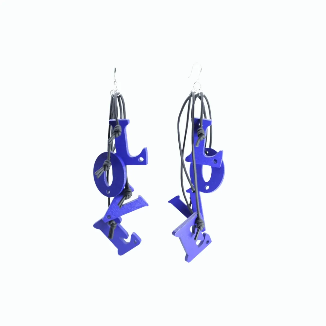 Big LOVE Leatherette Earrings - Cobalt