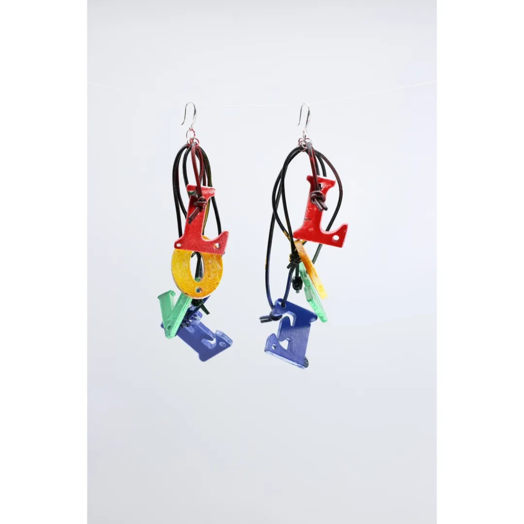 Big LOVE Leatherette Earrings - Rainbow