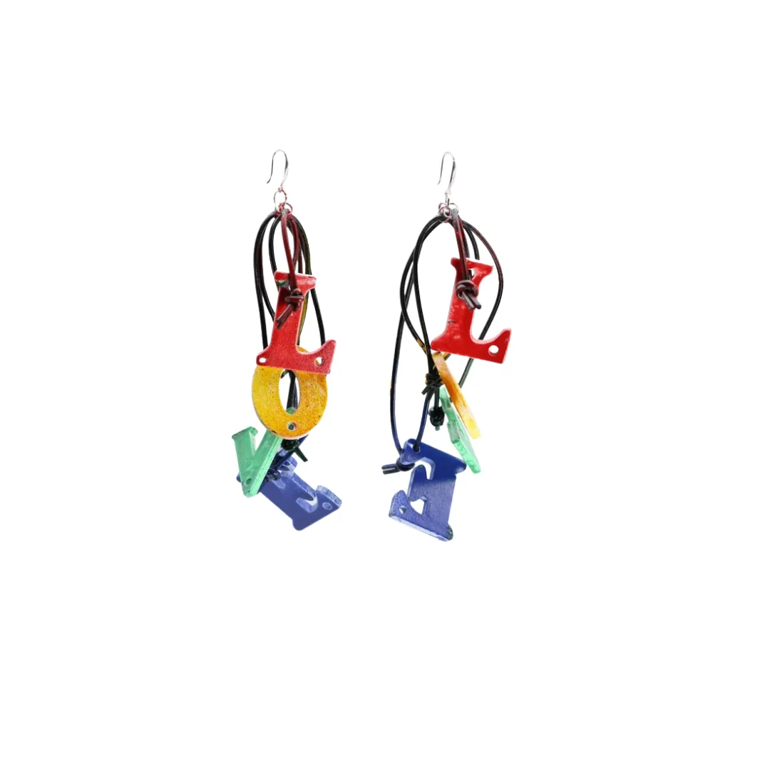 Big LOVE Leatherette Earrings - Rainbow