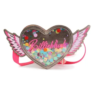 Billie Blush - Heart Shaped Handbag with Wings & Logo - Gold