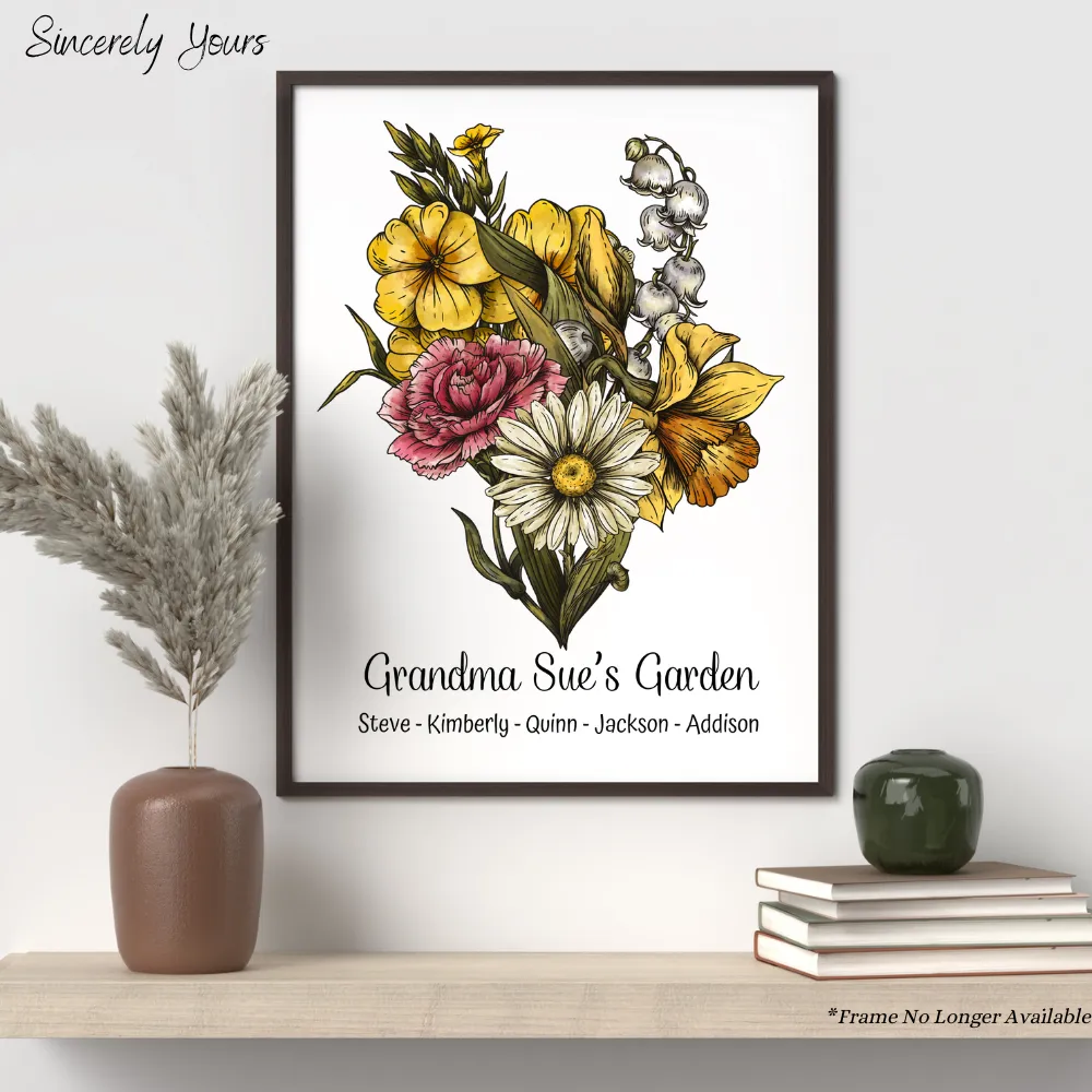 Birth Flower Family Bouquet Deluxe Canvas, Birth Month Flower Art Personalized Canvas
