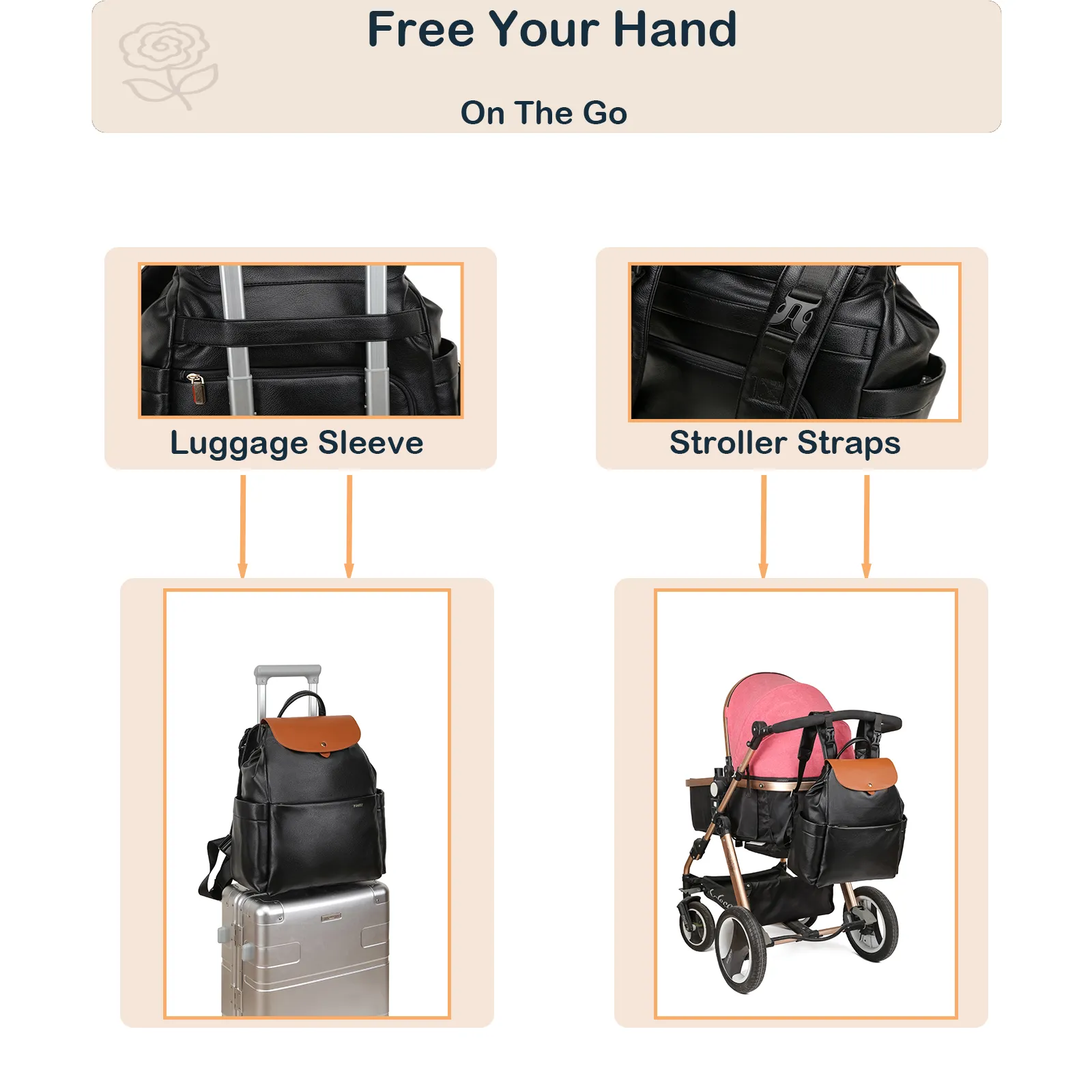 Black Leather Diaper Bag Backpack