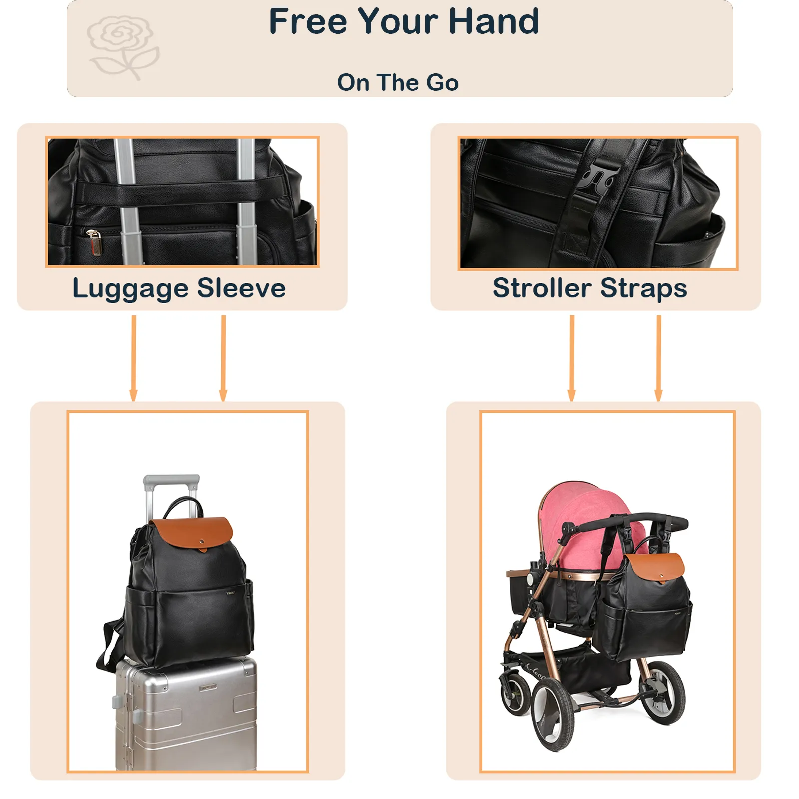 Black Leather Diaper Bag Backpack