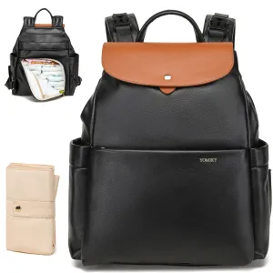 Black Leather Diaper Bag Backpack