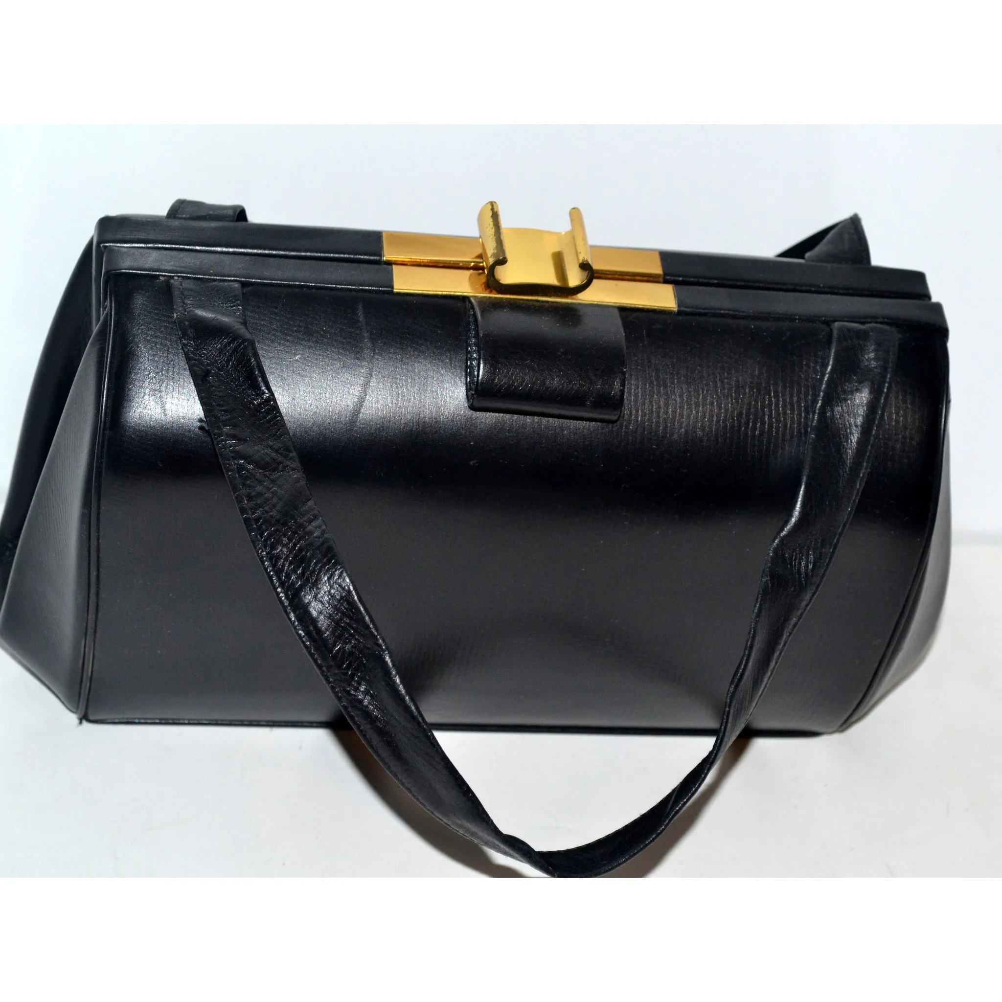 Black Leather Handbag By Jenny
