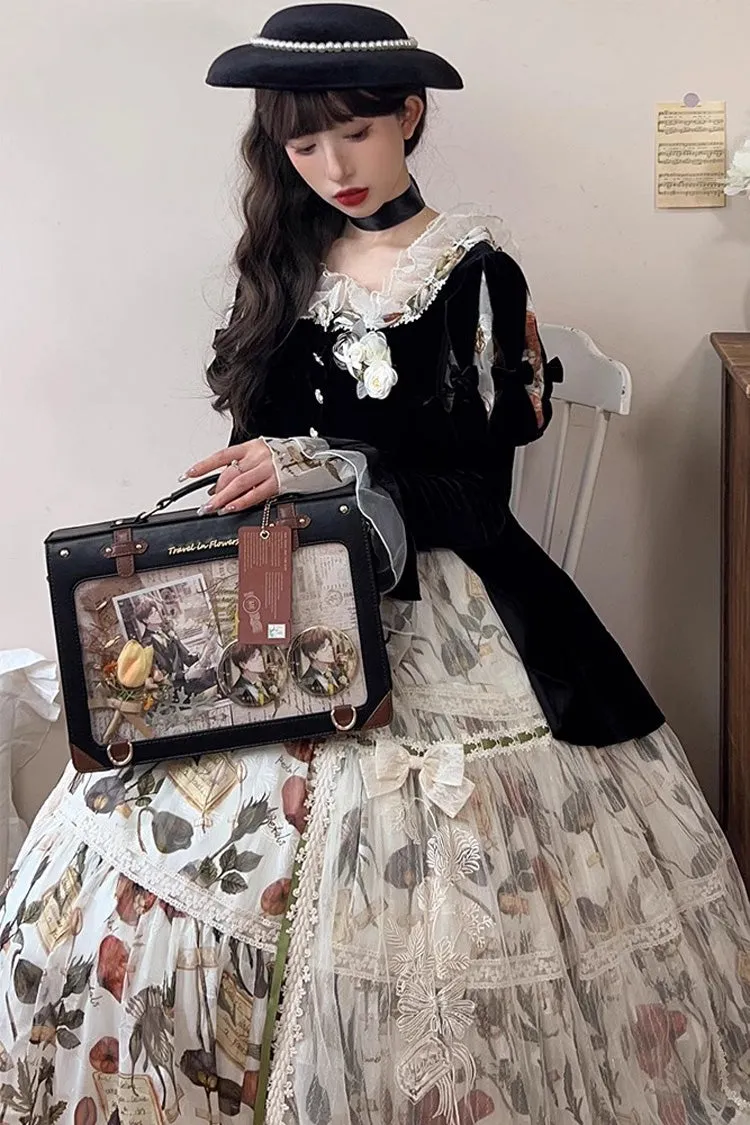 Black Travel Among Flowers College Style Sweet Lolita Handbag