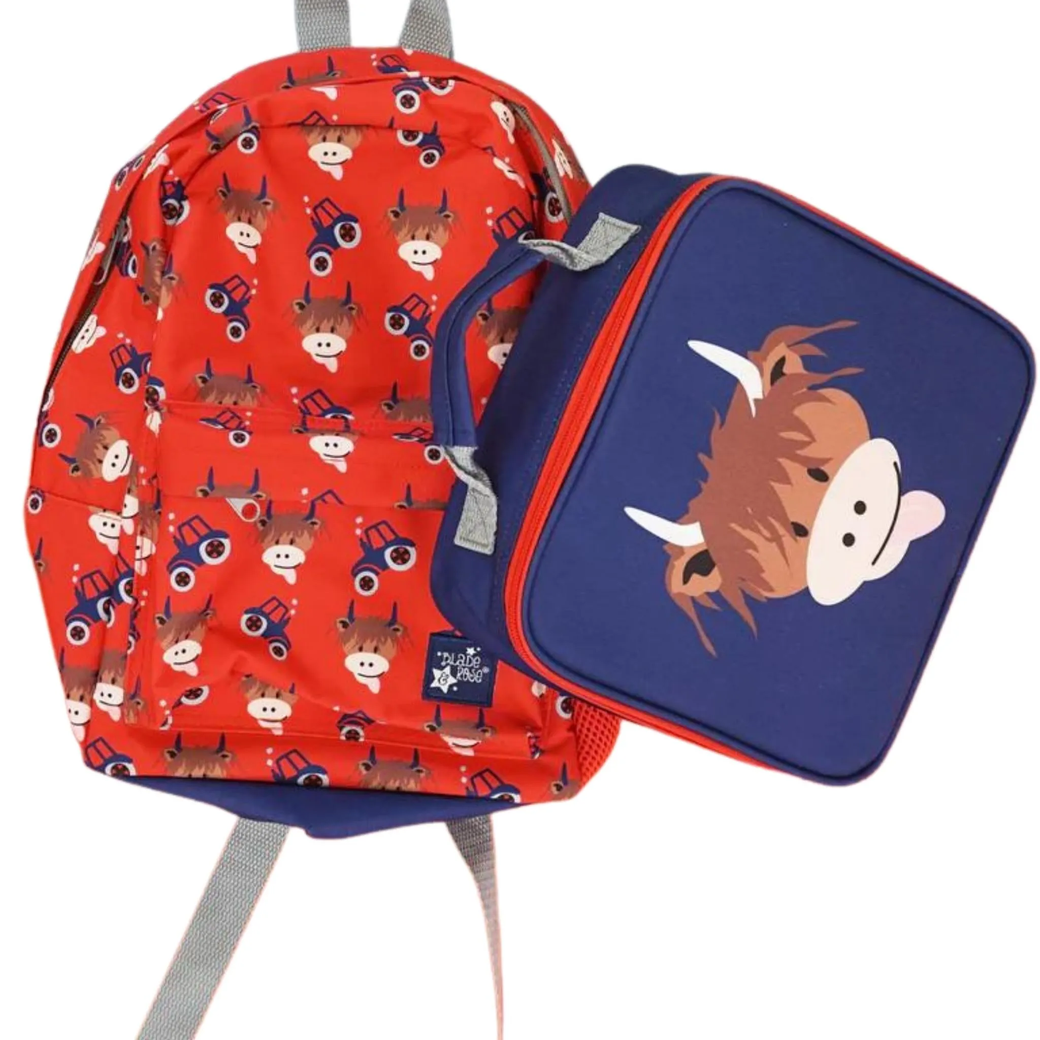 Blade and Rose Highland Cow Rucksack and Insulated Lunch Bag (Personalisation Available)