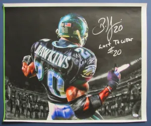 Brian Dawkins HOF Autographed/Inscribed 25x21 Canvas Photo Eagles PSA/DNA