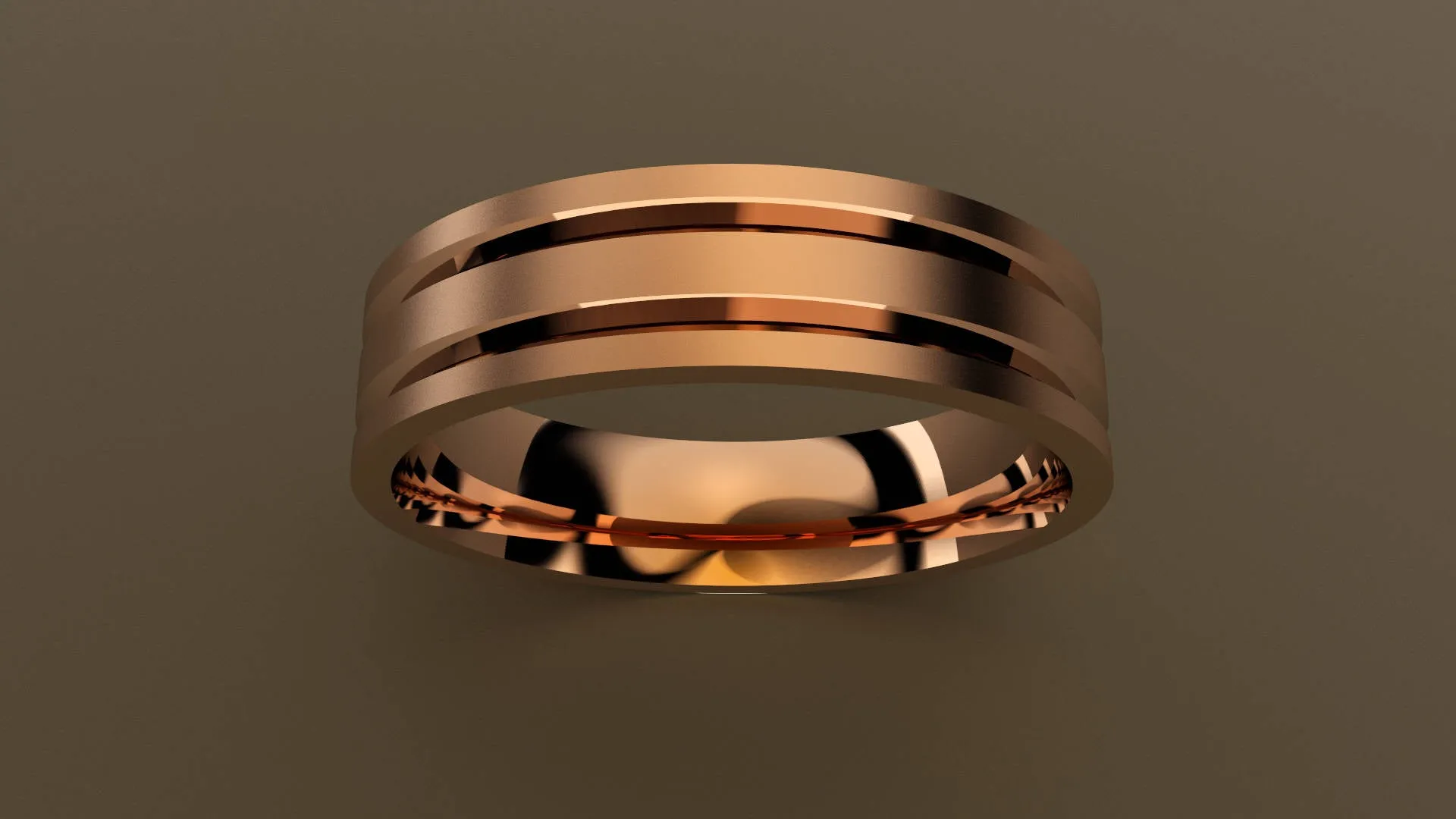 Brushed Rose Gold 6mm Double V Groove Wedding Band
