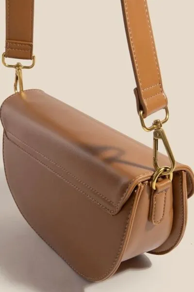 Buckle Closure Crescent Faux Leather Crossbody Bag