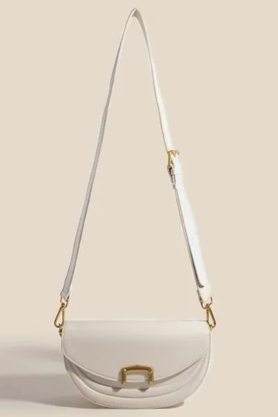 Buckle Closure Crescent Faux Leather Crossbody Bag