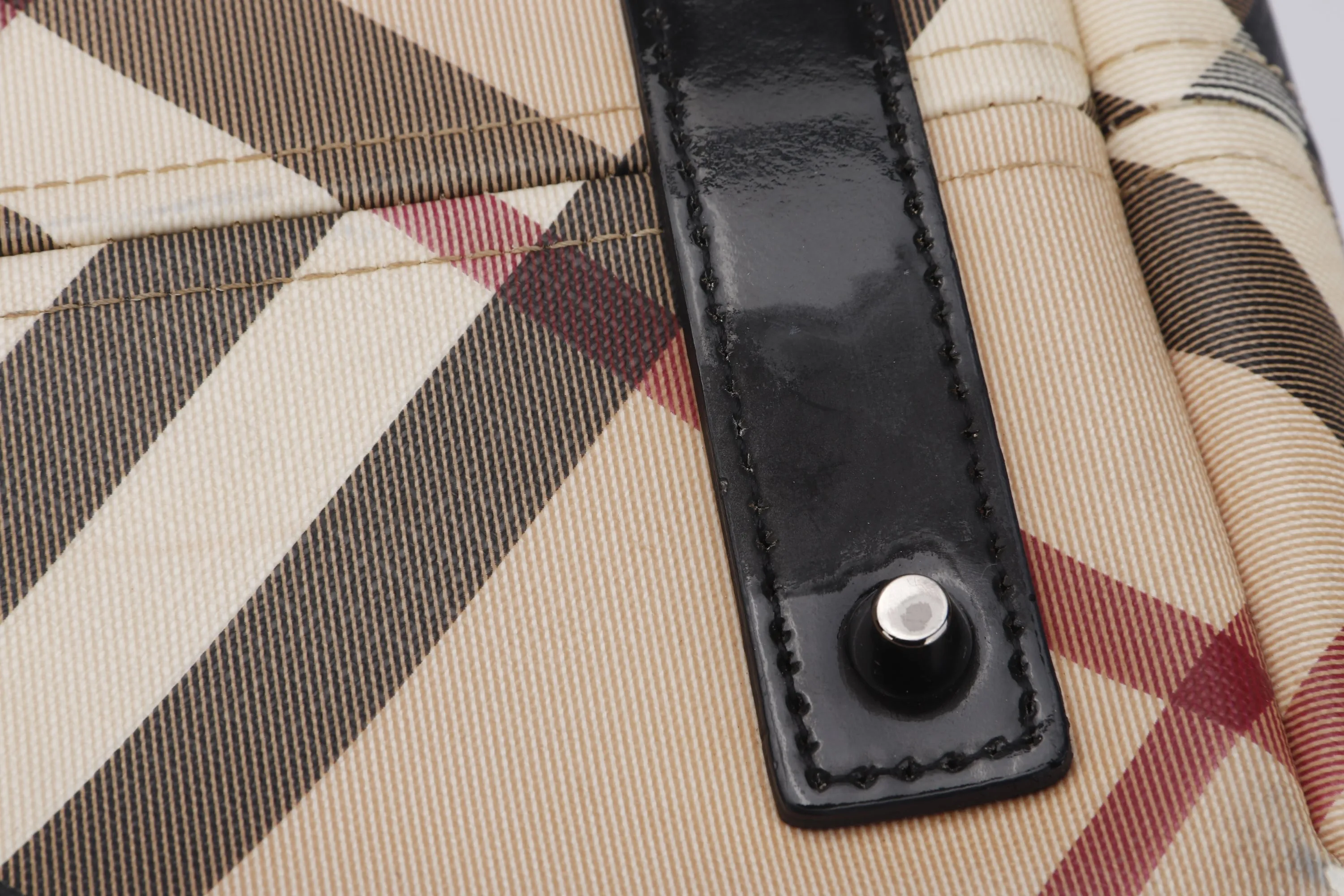 BURBERRY BLACK PATENT NOVA CHECK TOTE, NO DUST COVER & BOX