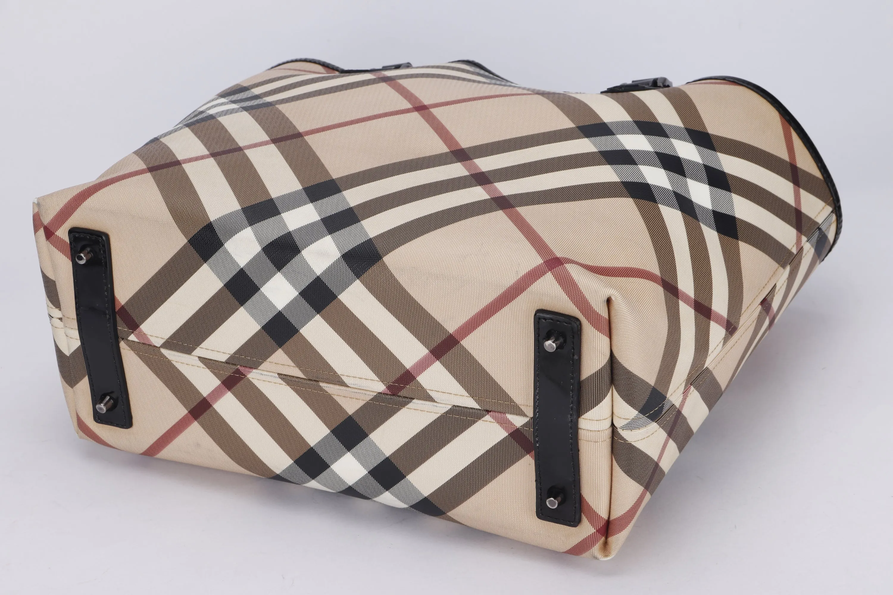BURBERRY BLACK PATENT NOVA CHECK TOTE, NO DUST COVER & BOX