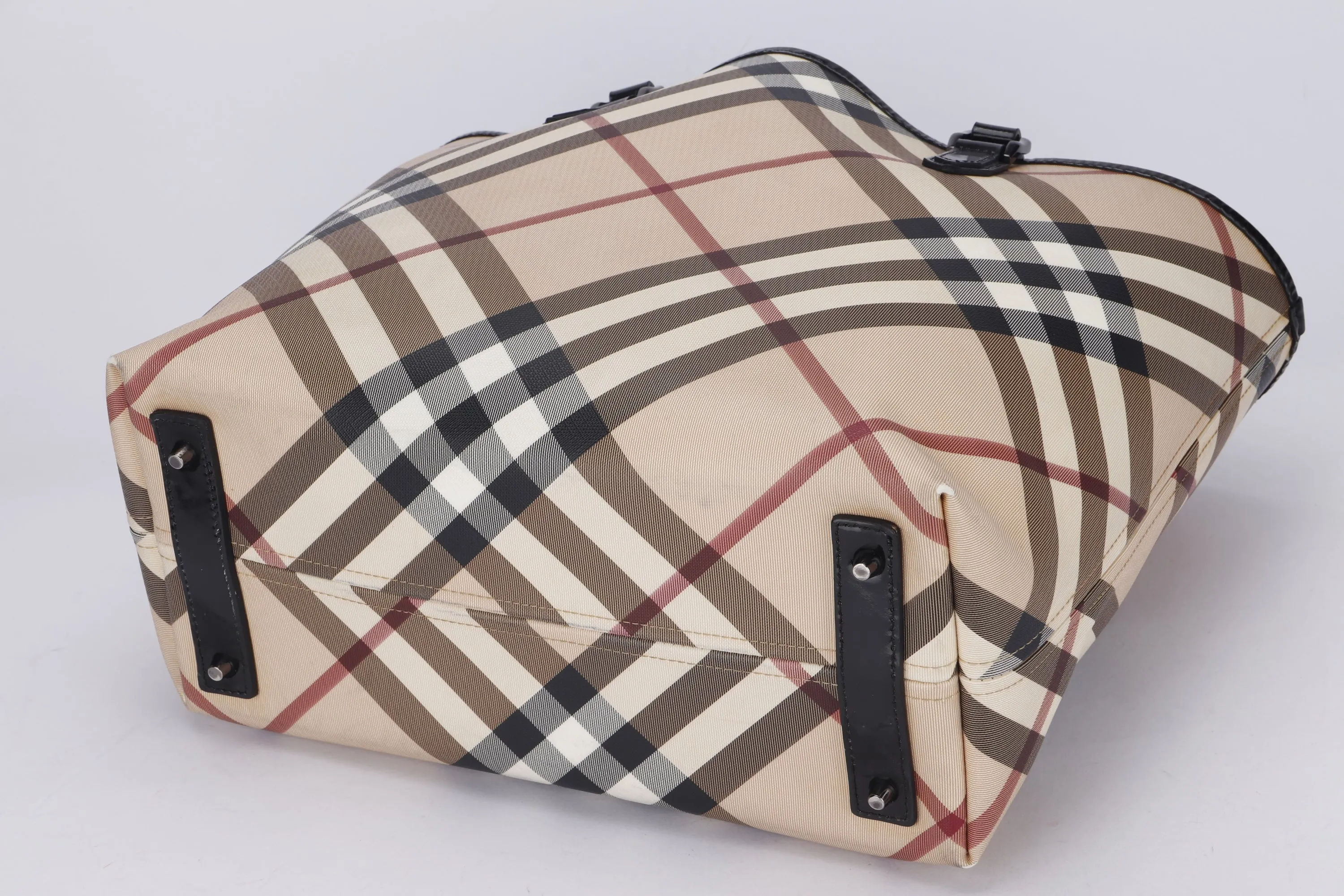 BURBERRY BLACK PATENT NOVA CHECK TOTE, NO DUST COVER & BOX