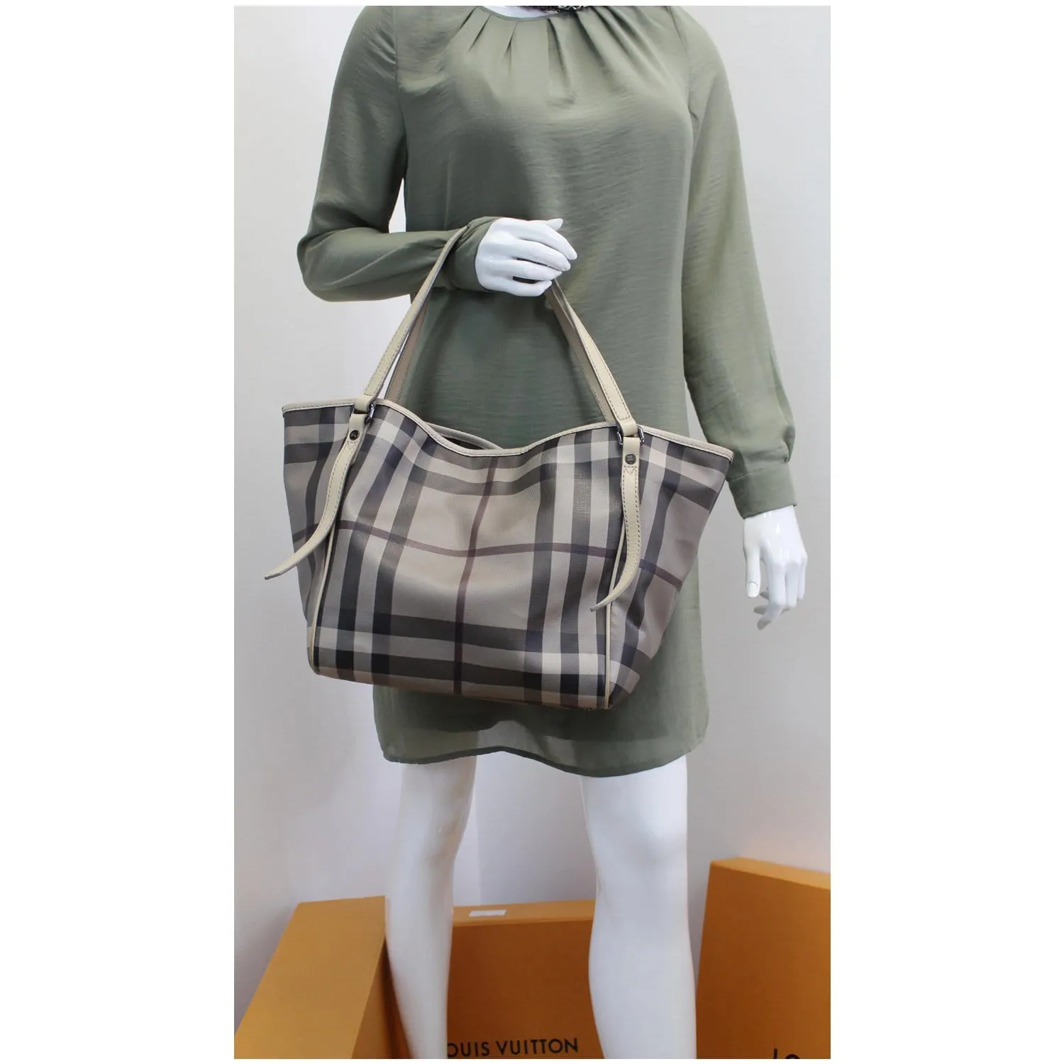 BURBERRY Canterbury Small Smoked Check Tote Bag Grey
