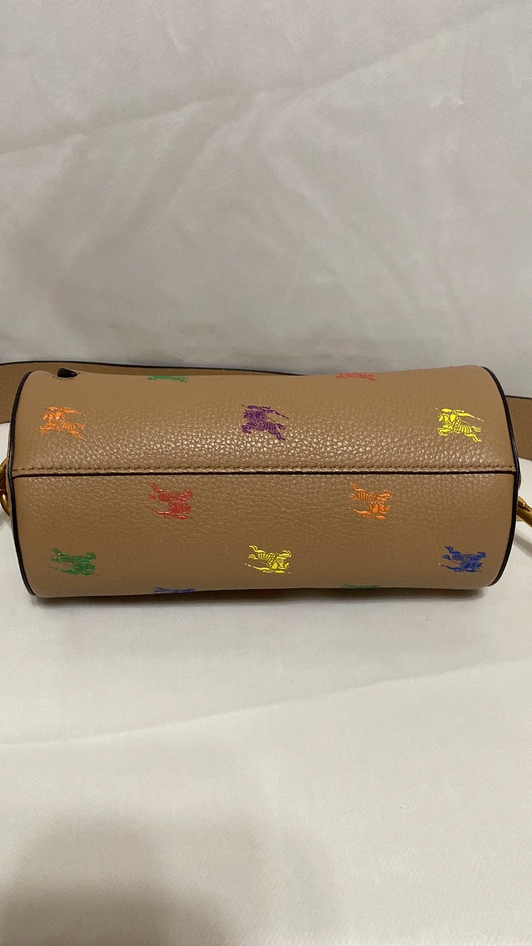 BURBERRY THE EKD LEATHER BARREL BAG IN NEUTRALS/MULTI