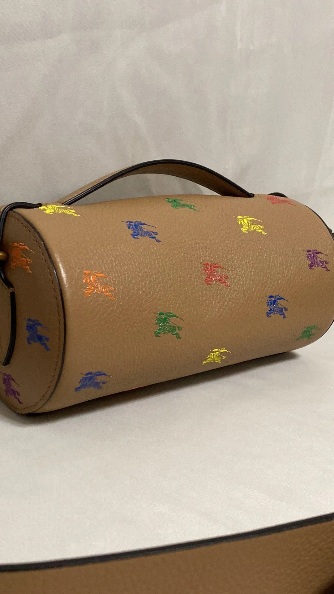 BURBERRY THE EKD LEATHER BARREL BAG IN NEUTRALS/MULTI