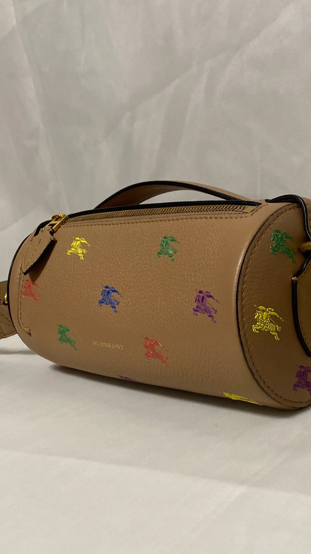 BURBERRY THE EKD LEATHER BARREL BAG IN NEUTRALS/MULTI