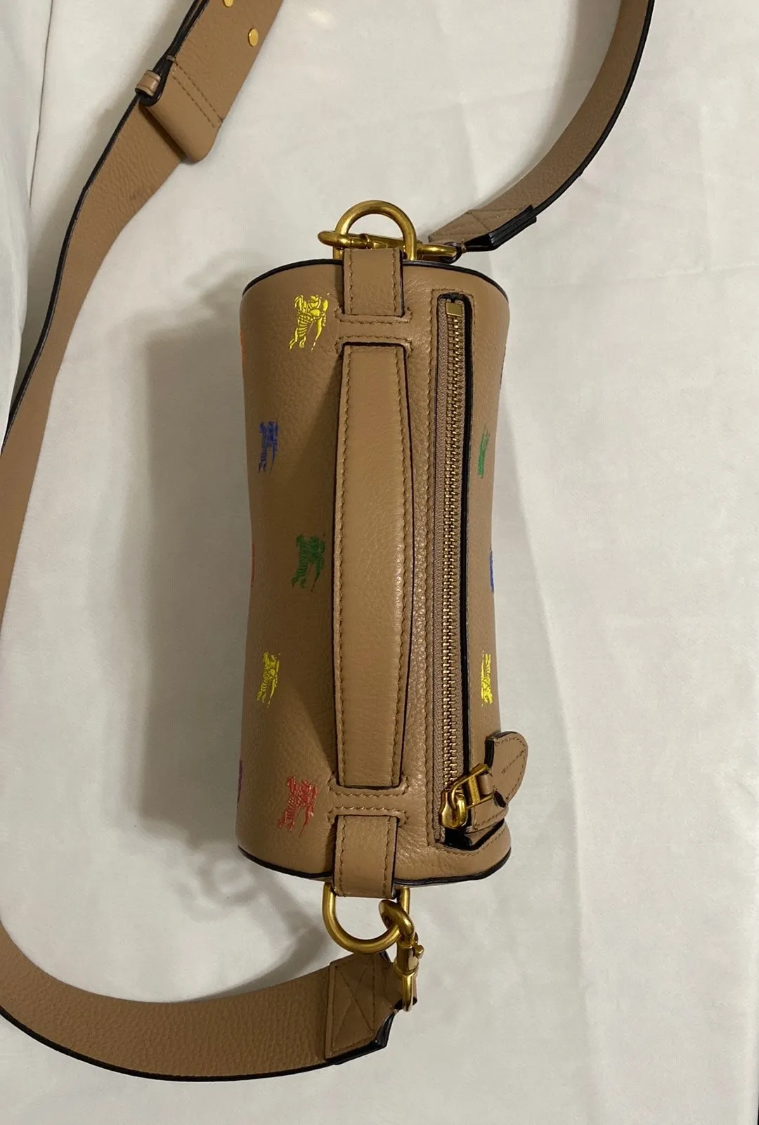 BURBERRY THE EKD LEATHER BARREL BAG IN NEUTRALS/MULTI