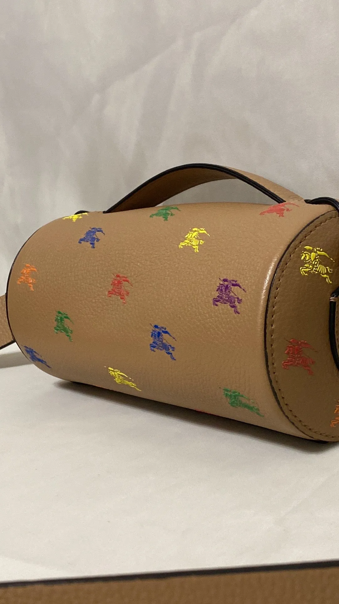 BURBERRY THE EKD LEATHER BARREL BAG IN NEUTRALS/MULTI